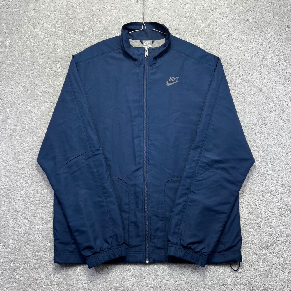 Y2 Nike Track Jacket Mens Large Navy Blue Windbreaker Zip Up Lined Lightweight